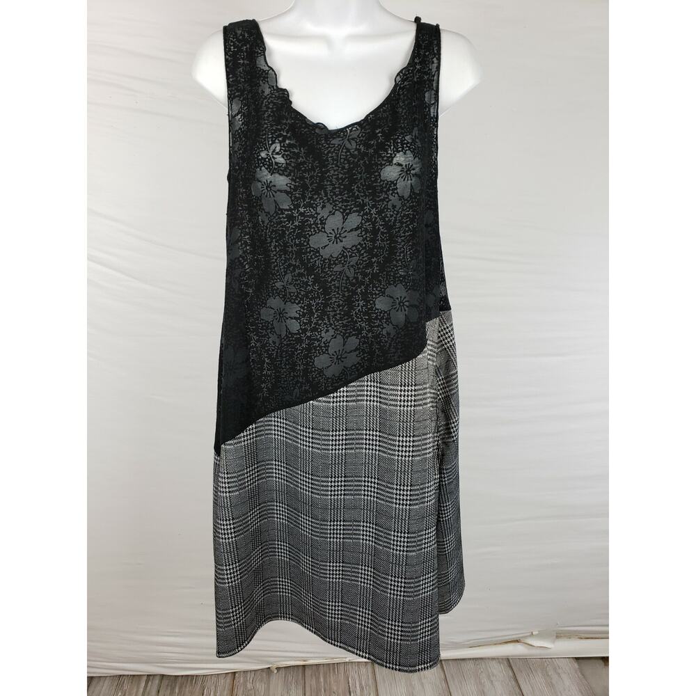 Noblu Black Plaid Dress Cotton & Spandex Sleeveles Size‎ M Floral Lace